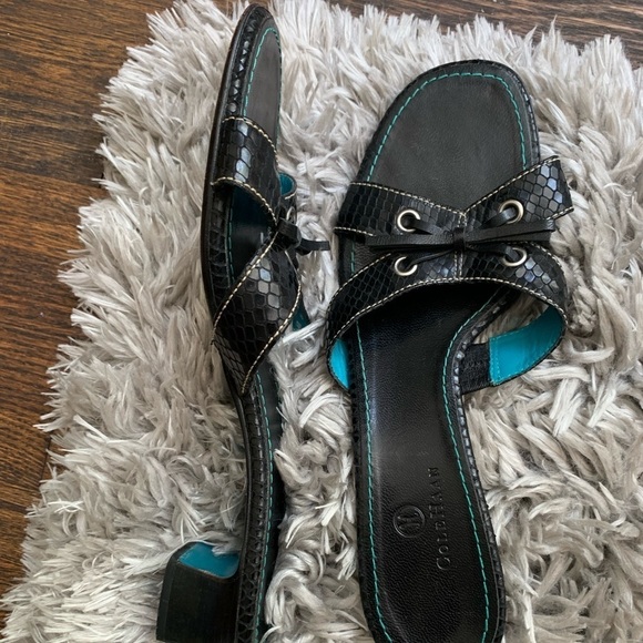 COLE Haan Delray Leather Slide Sandals Low Block Heel Dress Sandal Vintage - Picture 3 of 3